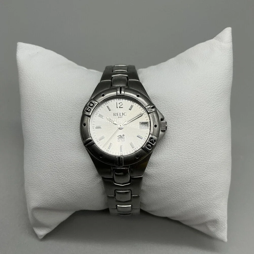 Relic Wet Womens Watch 27mm Silver Tone Stainless Steel Date New Battery 6